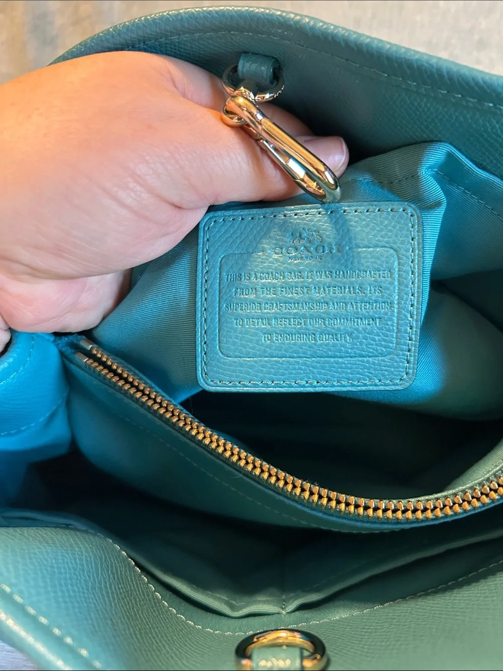 Coach Teal Pebbled Leather Satchel with Removable Strap